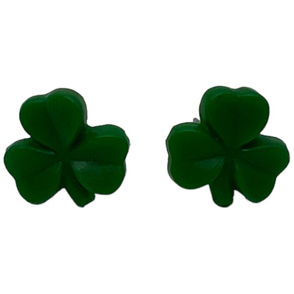 Green Shamrock Stud Earrings St Patrick's Day Clover Irish Lucky Small 0.5" - Picture 2 of 7